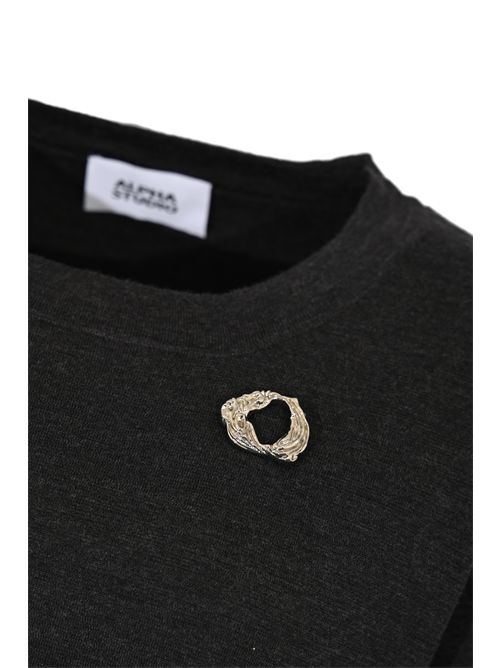 T-shirt in punto stoffa di lana con dettaglio gioiello Alpha studio | AD-4030C2004